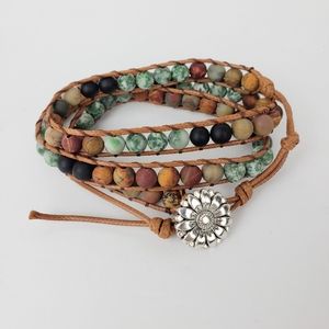 Natural stone wrap chakra bracelet flower clasp